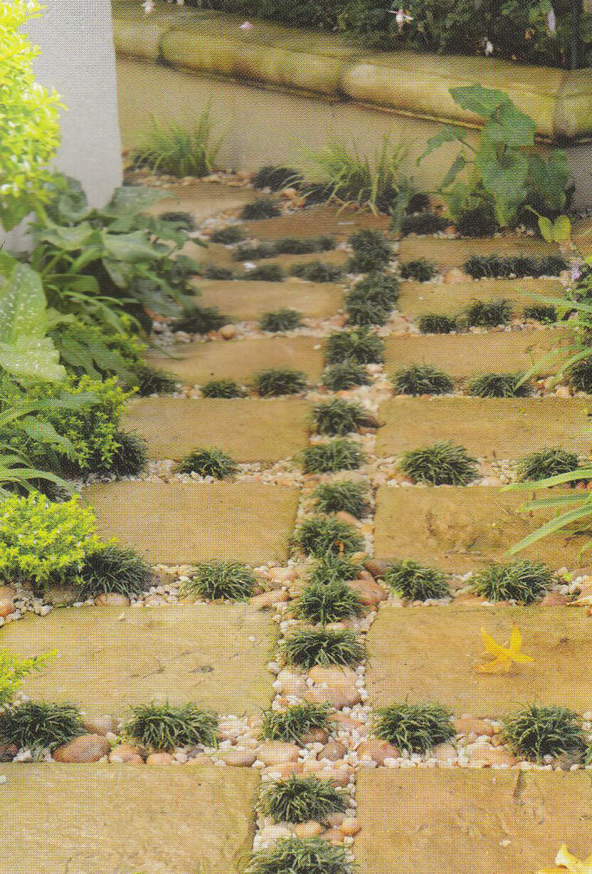 riverstone between paving slabs